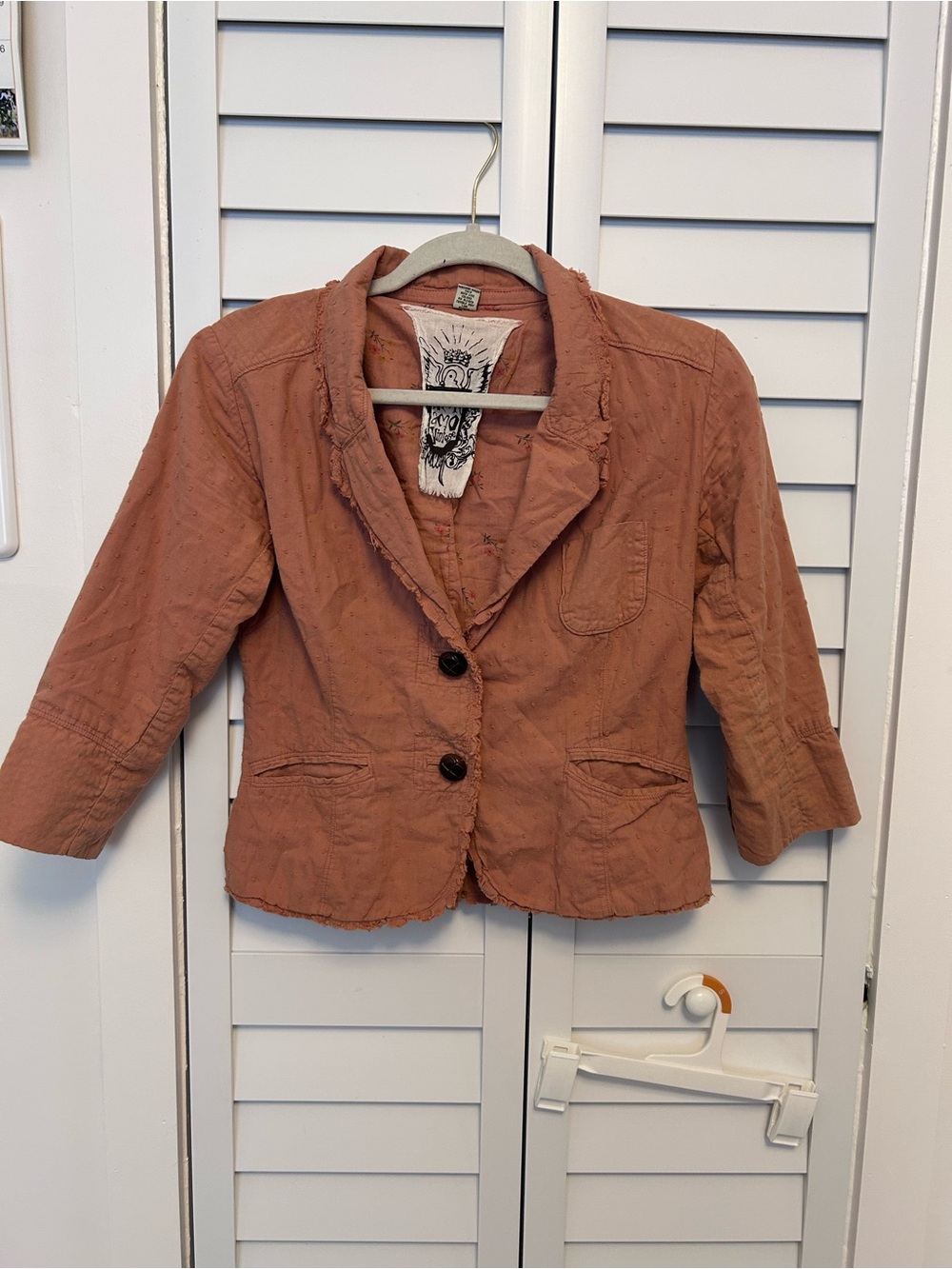 Cropped Rust Button-Front Blazer, Boho 100% cotton